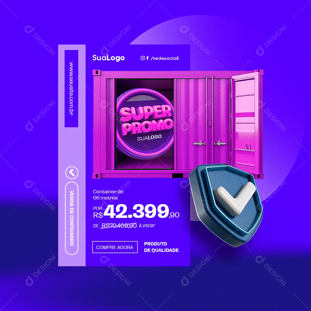Locação e Vendas de Containers Container Refrigerado Super Promo Social Media PSD Editável
