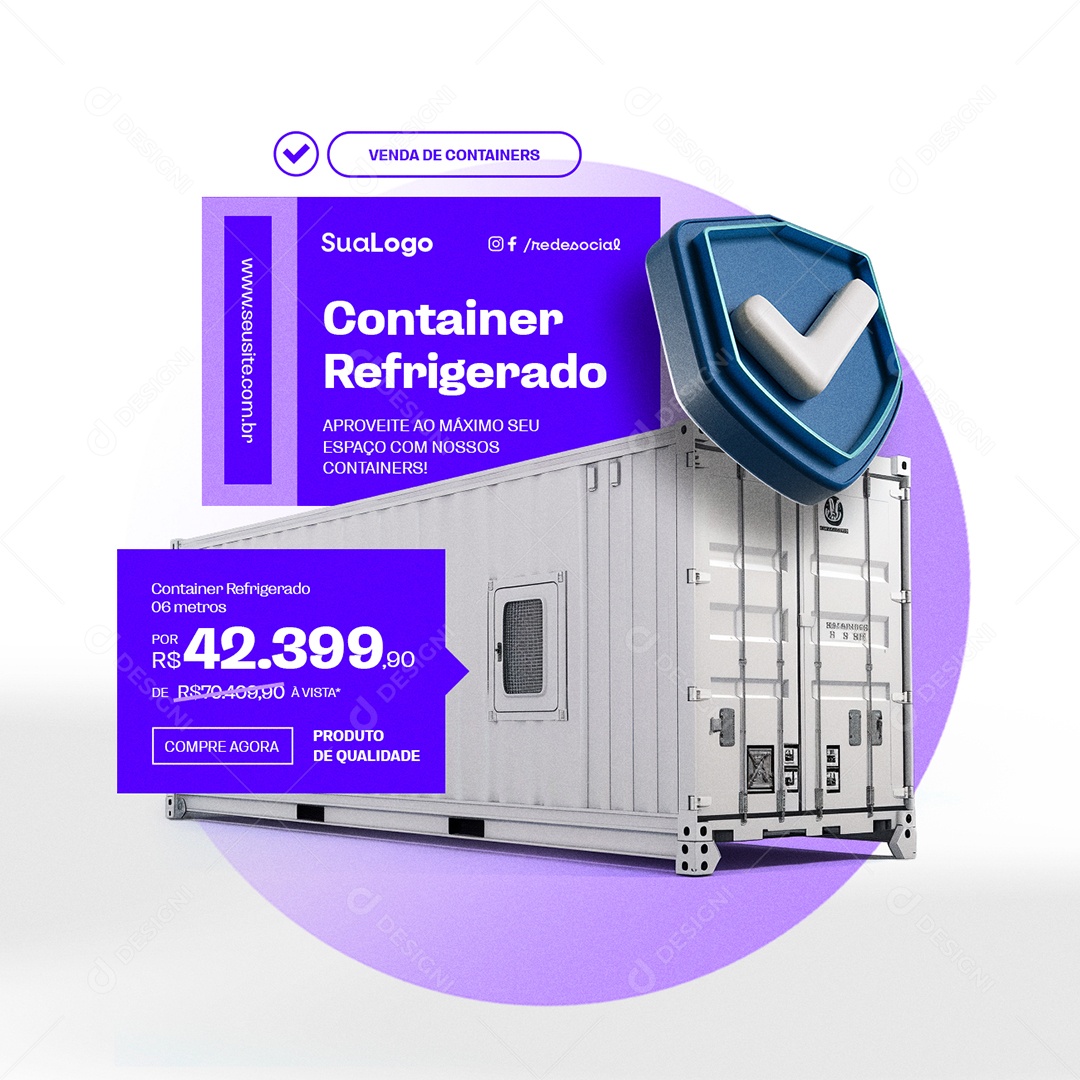 Locação e Vendas de Containers Container Refrigerado Social Media PSD Editável