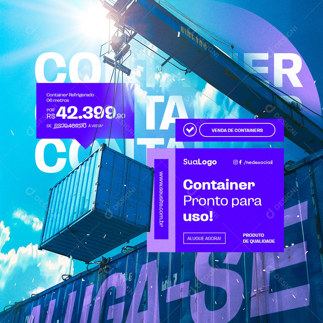 Social Media Locação e Vendas de Containers Container Refrigerado PSD Editável