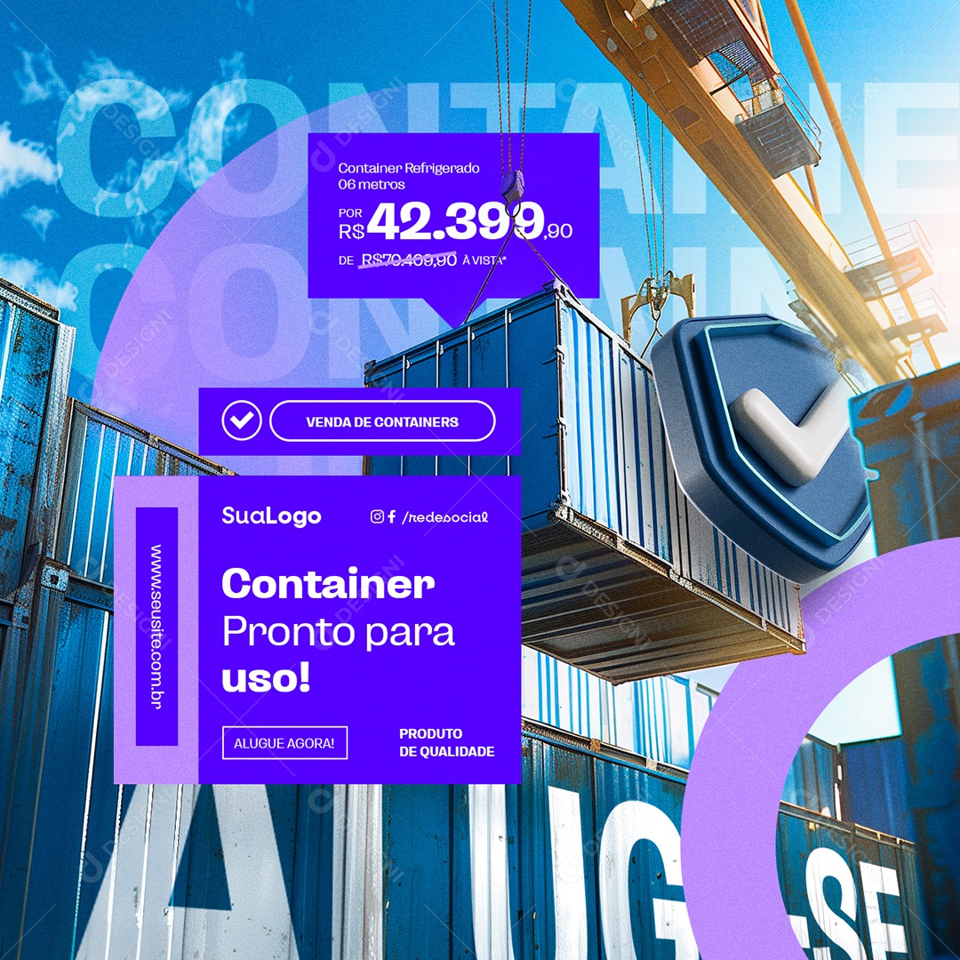 Locação e Vendas de Containers Container Refrigerado Social Media PSD Editável