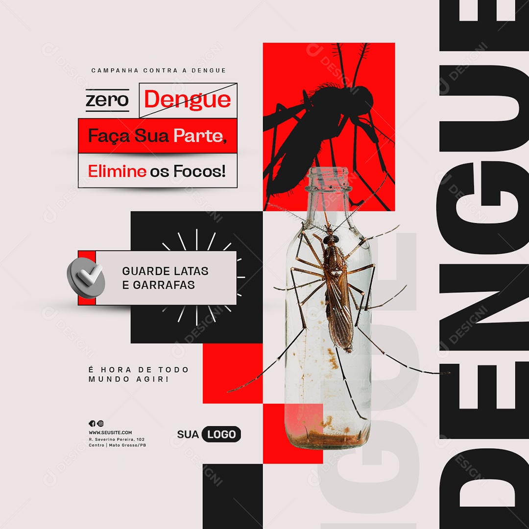Campanha Contra a Dengue Guarde Latas e Garrafas Social Media PSD Editável