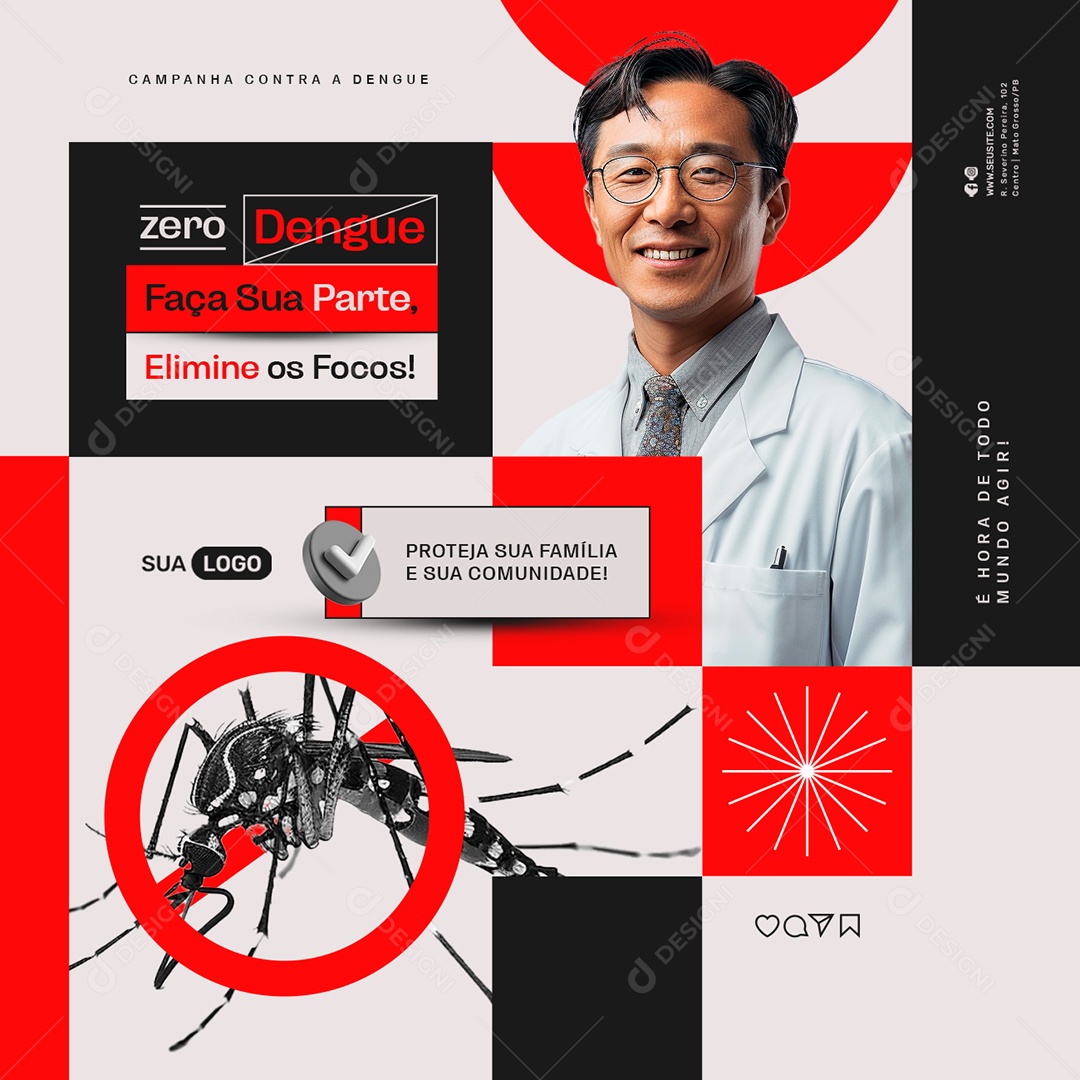 Campanha Contra a Dengue Proteja sua Família Social Media PSD Editável