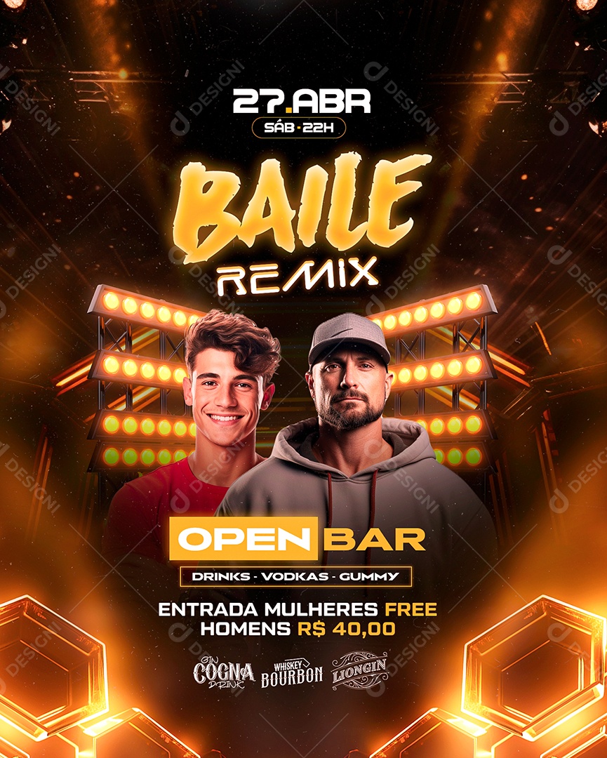 Flyer Baile Remix Open Bar Social Media PSD Editável