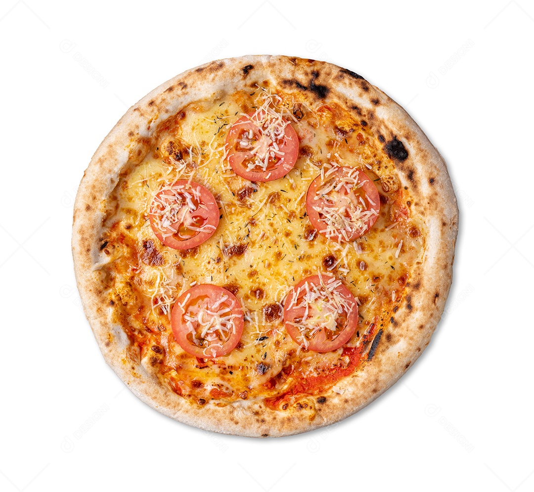 Pizza estilo napolitano sobre fundo isolado branco