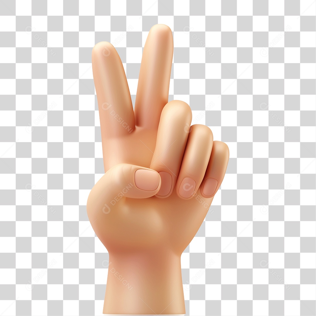 Elemento 3D Mão Fazendo Sinal de Vitoria PNG Transparente