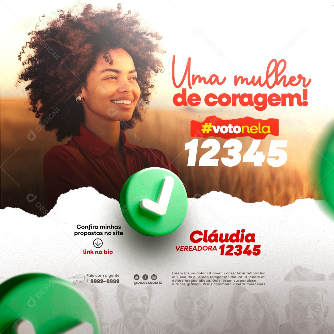 Uma Mulher de Coragem Voto Nela Social Media PSD Editável