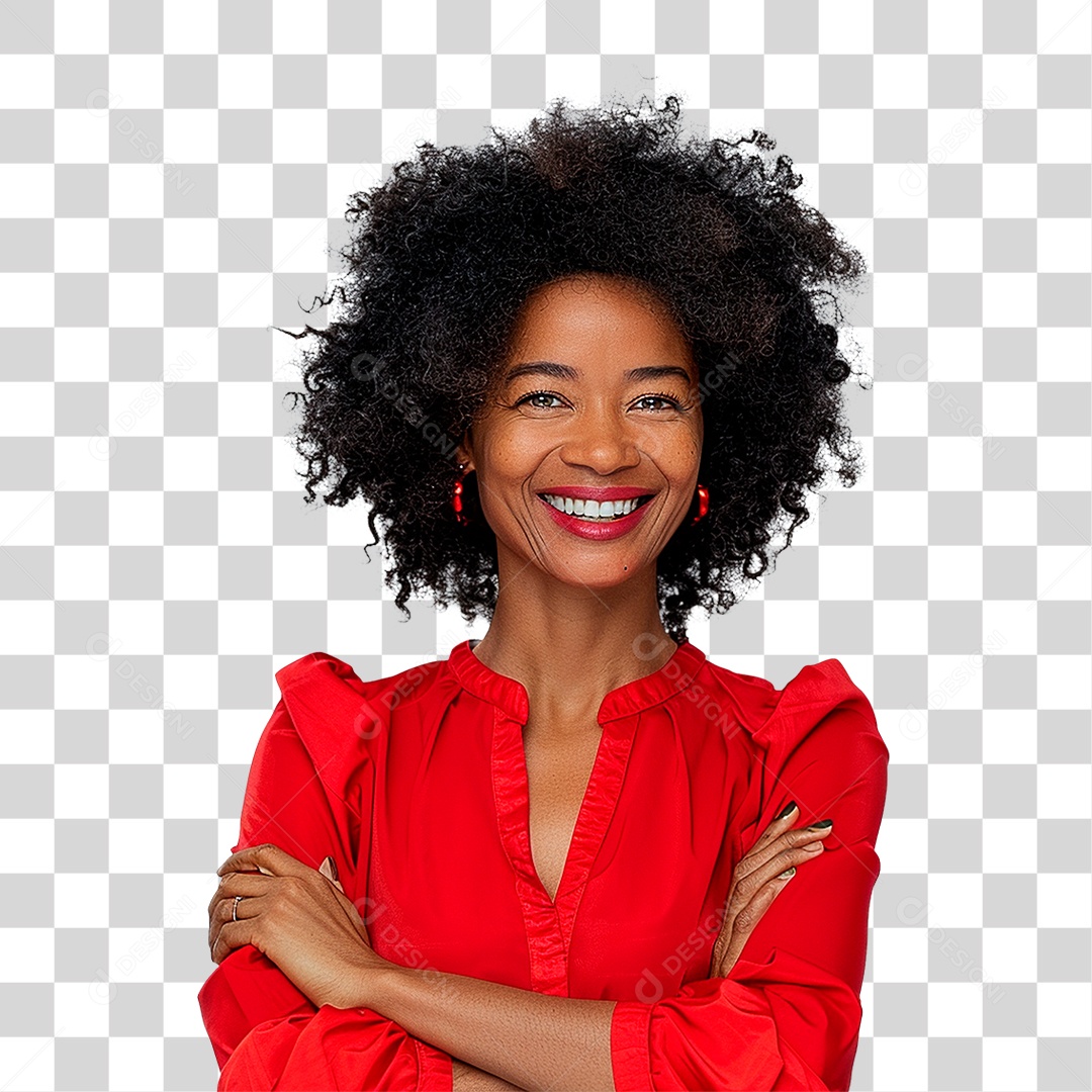 Mulher de Vermelho Sorrindo PNG Transparente