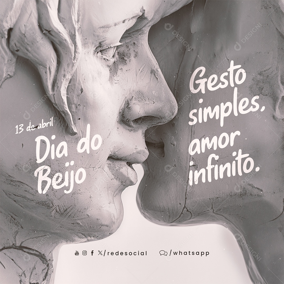 Social Media Dia do Beijo 13 de Abril Gesto Simples Amor Infinito PSD Editável