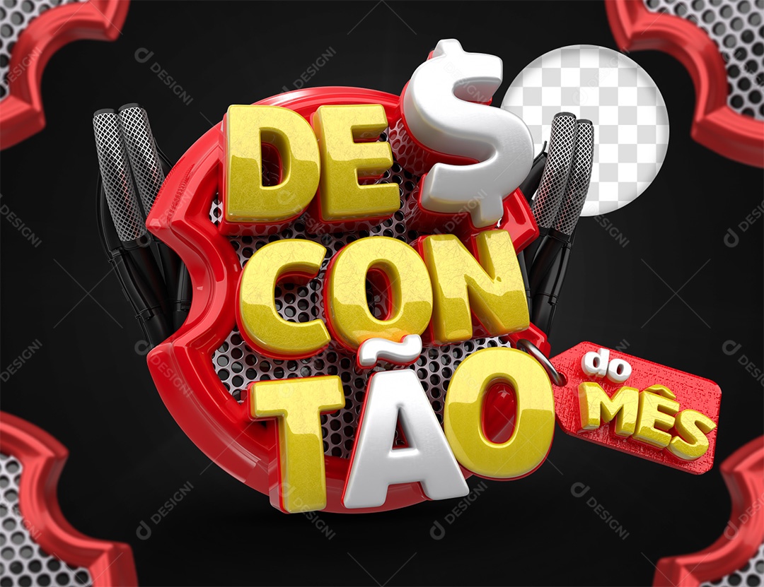 Descontão do Mês Selo 3D Amarelo Vermelho e Branco para Composição PSD