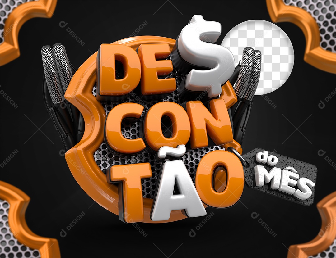 Selo 3D Descontão do Mês Laranja e Branco para Composição PSD