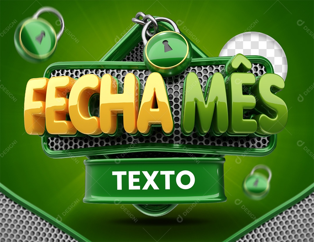 Fecha Mês Selo 3D Verde Amarelo e Branco para Composição PSD