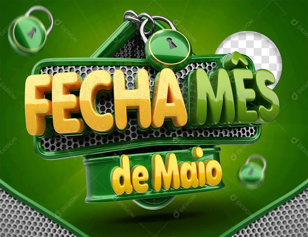 Fecha Mês de Maio Selo 3D Verde Amarelo e Branco para Composição PSD