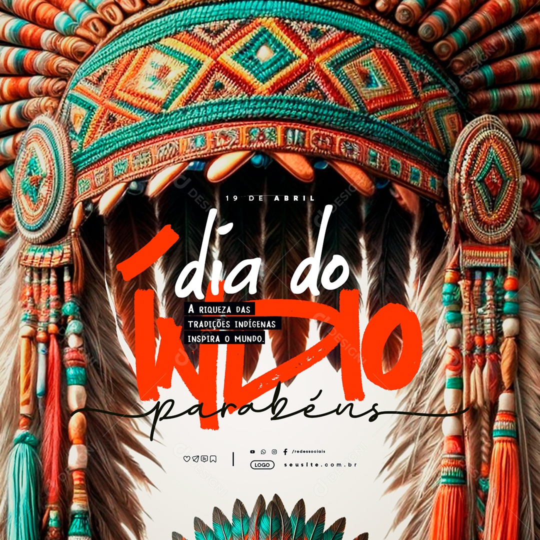 Dia do Índio 19 de Abril A Riqueza das Tradições Social Media PSD Editável