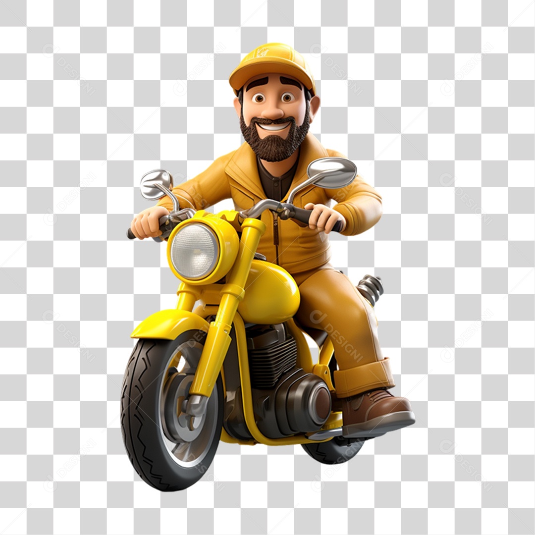 Homem em Moto Amarela Elemento 3D PNG Transparente