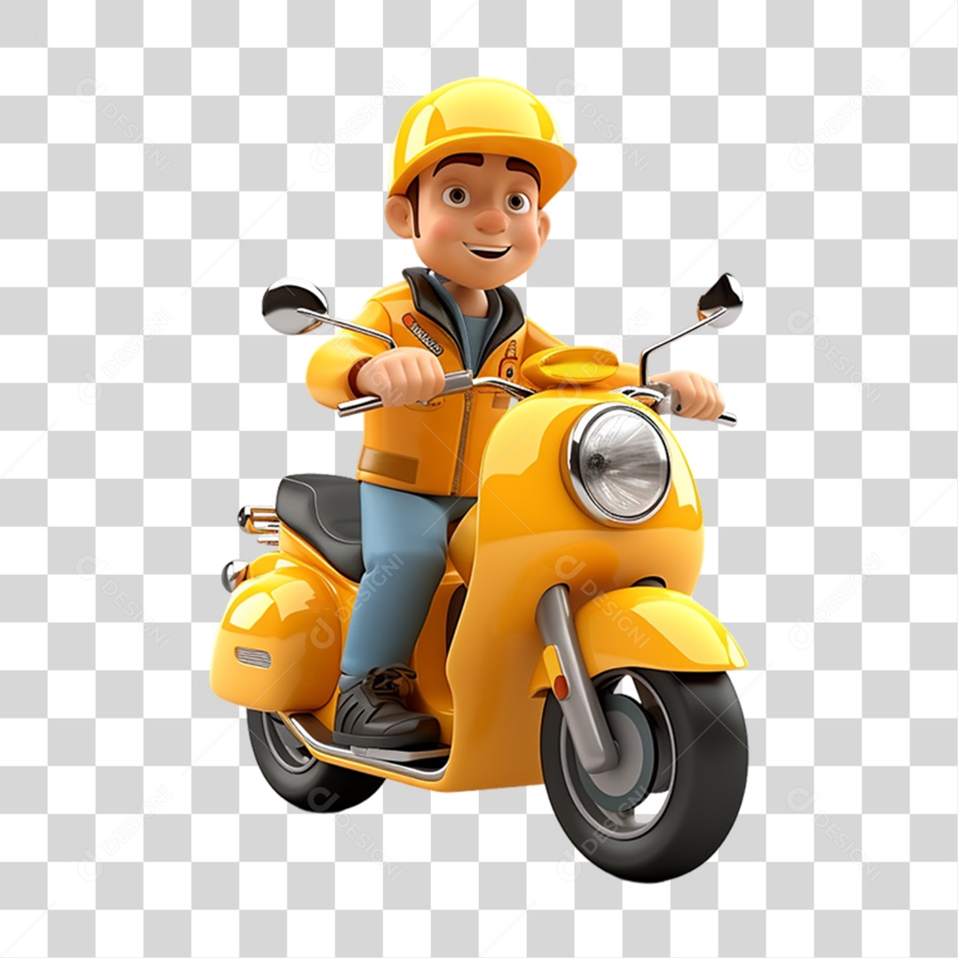 Homem em Moto Amarela Elemento 3D PNG Transparente