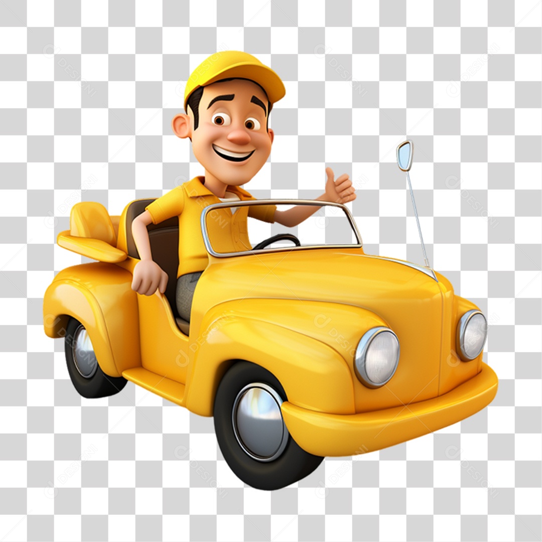 Homem em Carro Amarelo Elemento 3D PNG Transparente