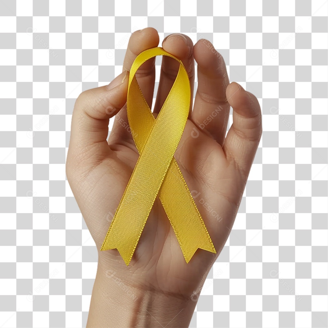 Mão com Fita Laço Amarelo PNG Transparente
