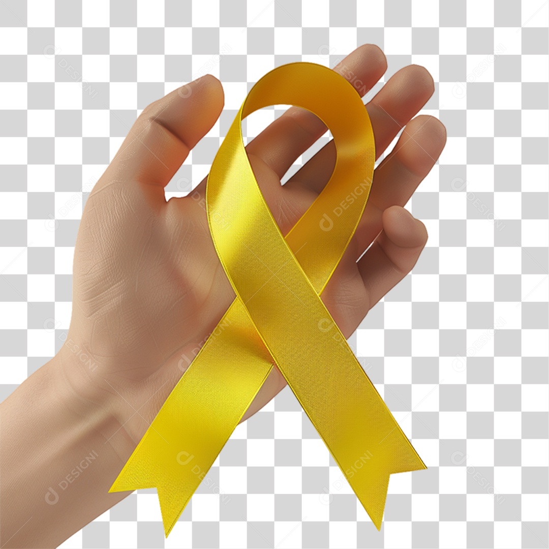 Mão com Fita Laço Amarelo PNG Transparente