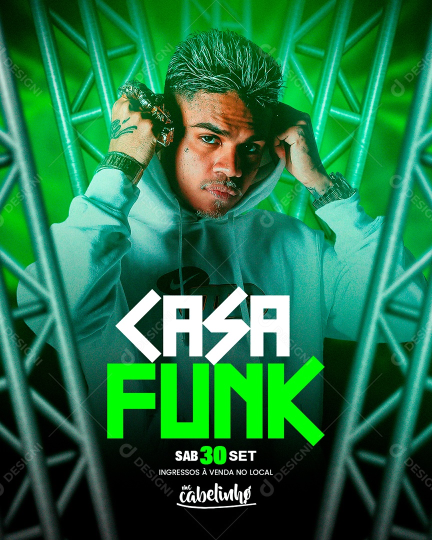 Flyer para Shows de Funk e Djs Com Cores Verde e Grades Social Media PSD Editável