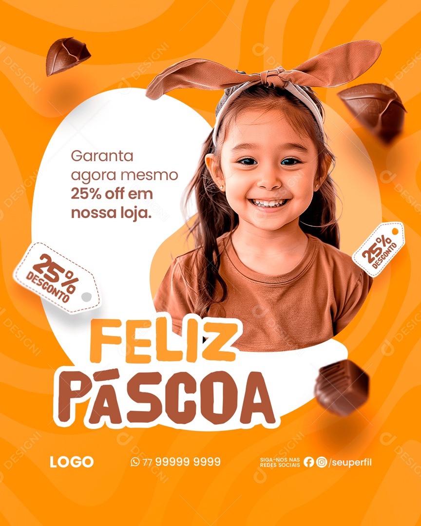 Feliz Páscoa Garanta Agora Mesmo 25% OFF em nossa Loja Social Media PSD Editável