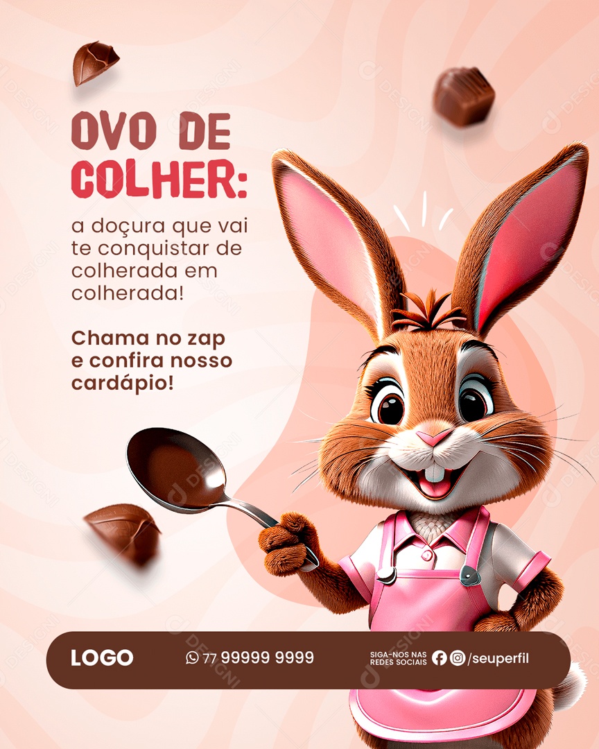 Ovo de Colher Chama no Zap e Confira nosso Cardápio Social Media PSD Editável