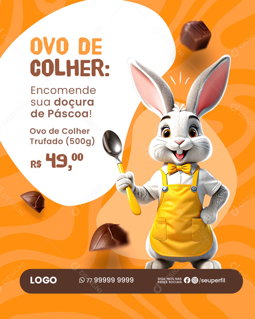 Ovo de Colher Encomende sua Doçura de Páscoa Social Media PSD Editável