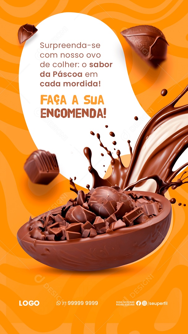 Story Surpreenda-se com nosso Ovo de Colher Faça a sua Encomenda Social Media PSD Editável