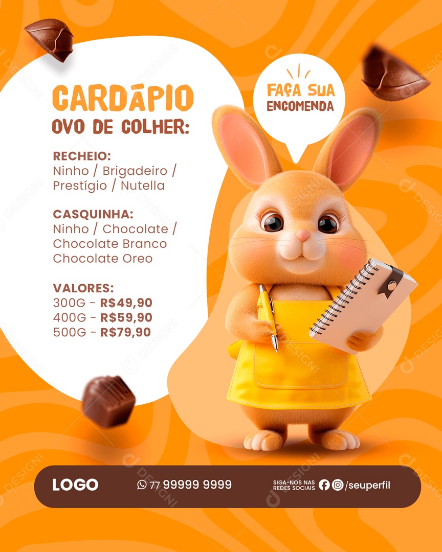 Cardápio Ovo de Colher Faça sua Encomenda Social Media PSD Editável