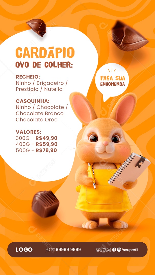 Story Cardápio Ovo de Colher Faça sua Encomenda Social Media PSD Editável