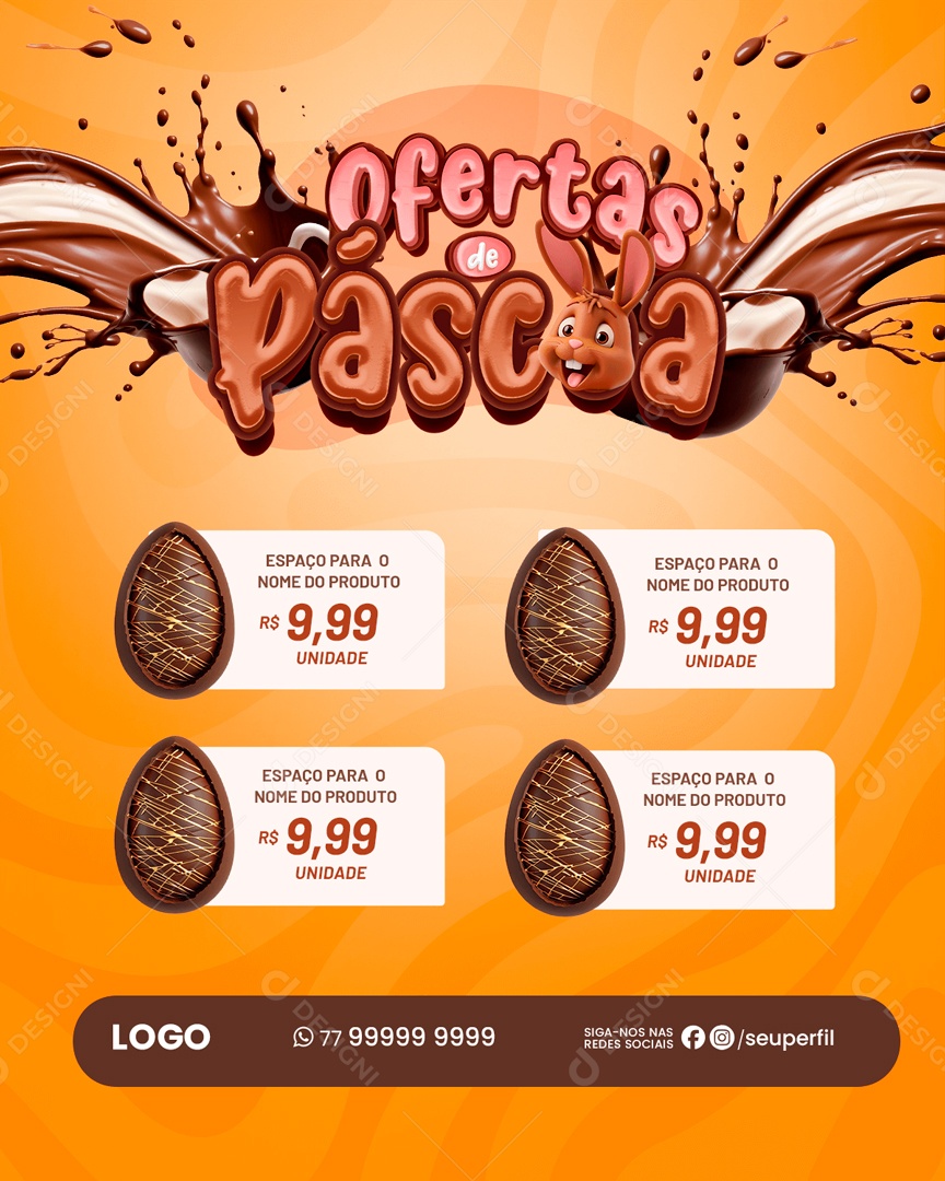 Ofertas de Páscoa Ovo Social Media PSD Editável