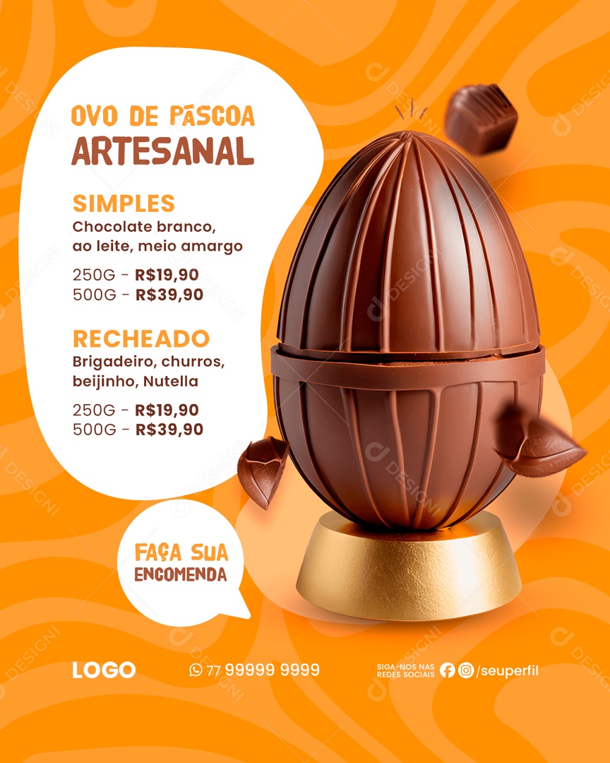 Ovo de Páscoa Artesanal Faça sua Encomenda Social Media PSD Editável