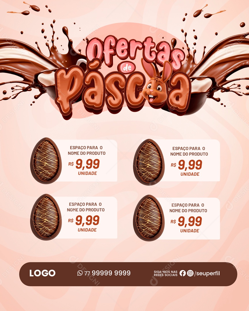 Ofertas de Páscoa Ovo a Unidade 9,99 Social Media PSD Editável