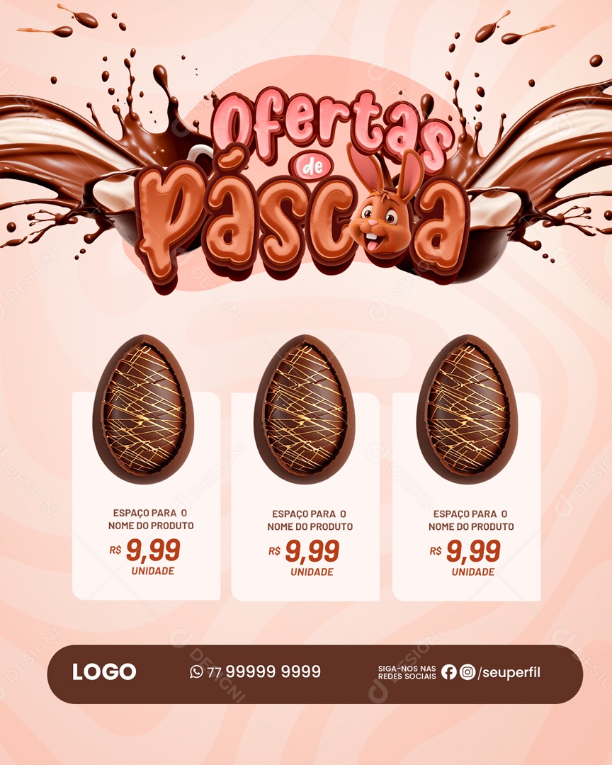 Ofertas de Páscoa Ovos por 9,99 Social Media PSD Editável