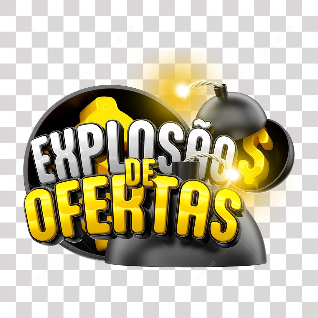 Explosão de Ofertas Selo 3D Amarelo e Branco para Composição PNG Transparente