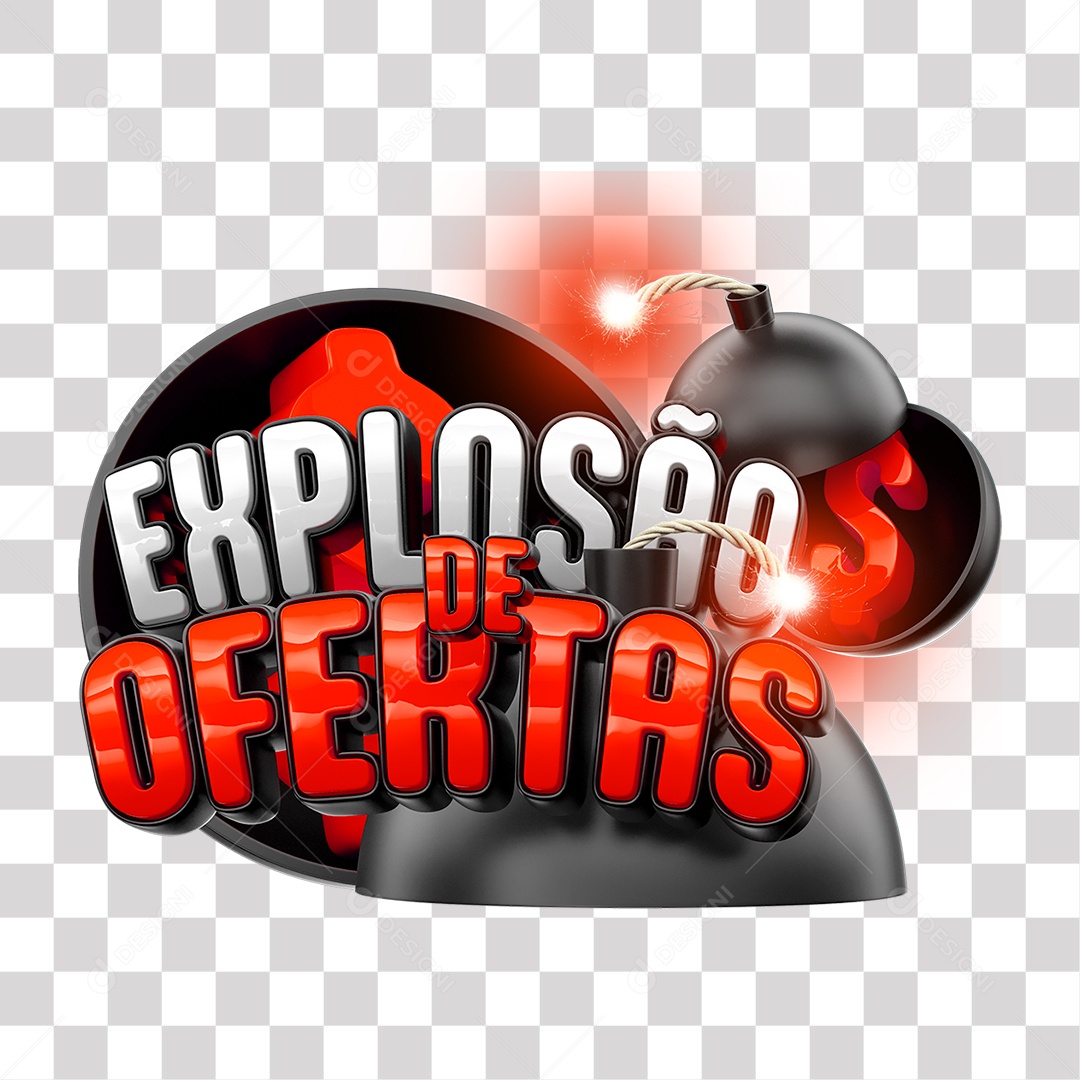 Explosão de Ofertas Selo 3D Vermelho e Branco para Composição PNG Transparente