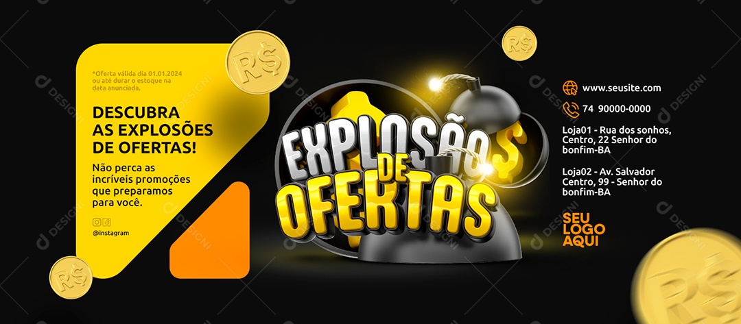 Banner Explosão de Ofertas Supermercado Não Perca as Incríveis Promoções Social Media PSD Editável