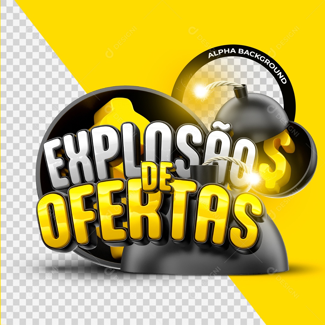 Explosão de Ofertas Selo 3D Amarelo e Branco para Composição PSD