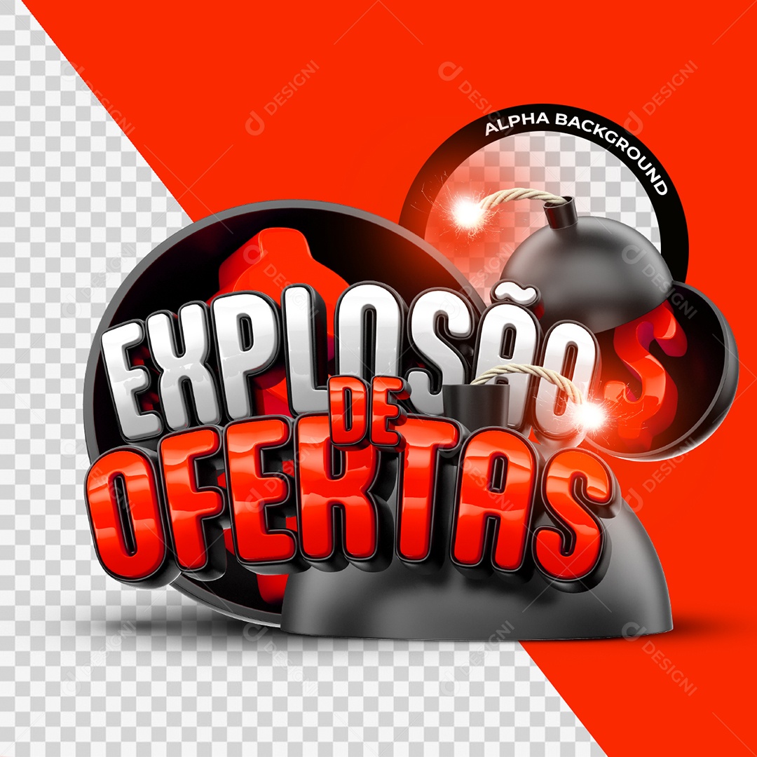 Explosão de Ofertas Selo 3D Vermelho e Branco para Composição PSD