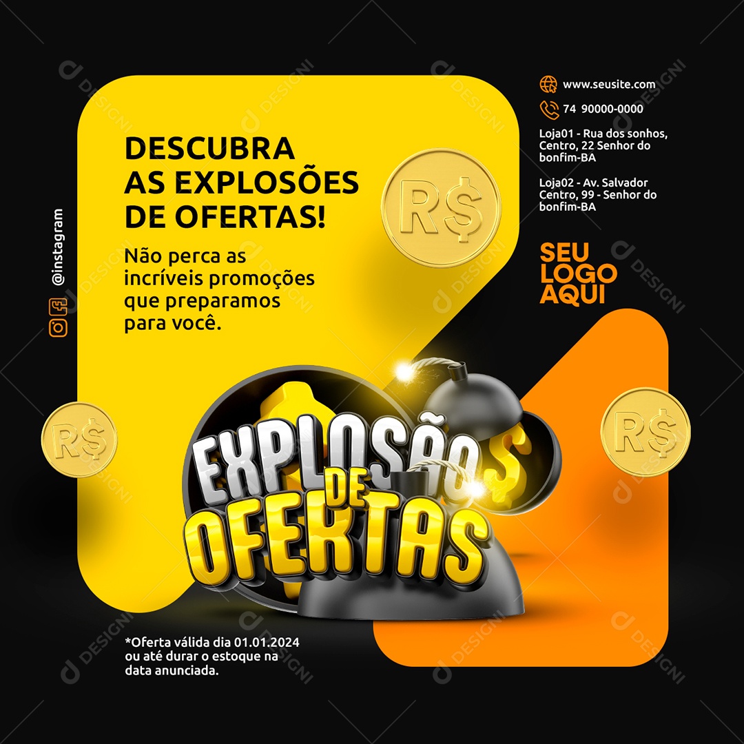 Explosão de Ofertas Supermercado Não Perca as Incríveis Promoções Social Media PSD Editável