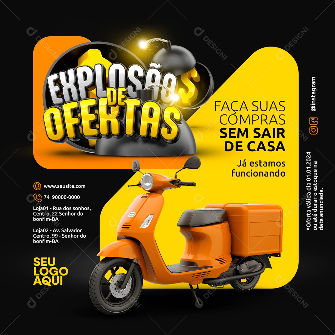 Explosão de Ofertas Supermercado Faça suas Compras sem Sair Social Media PSD Editável