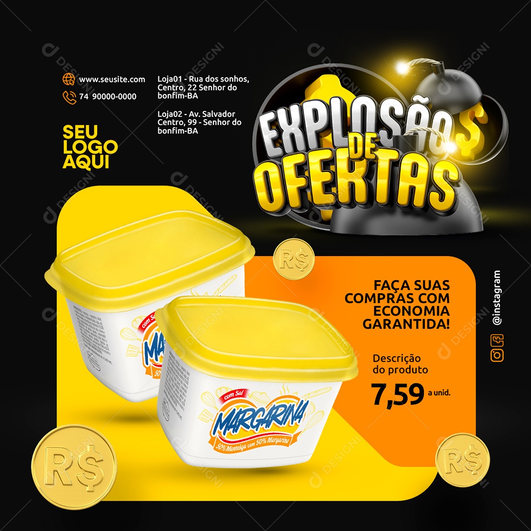Explosão de Ofertas Supermercado Margarina Social Media PSD Editável
