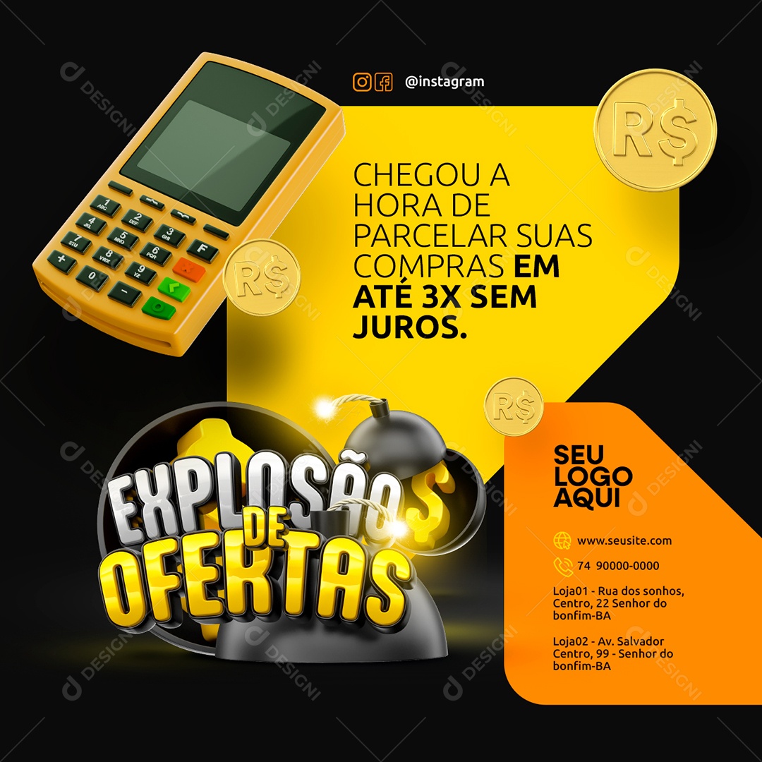 Explosão de Ofertas Supermercado Hora de Parcelar suas Compras Social Media PSD Editável