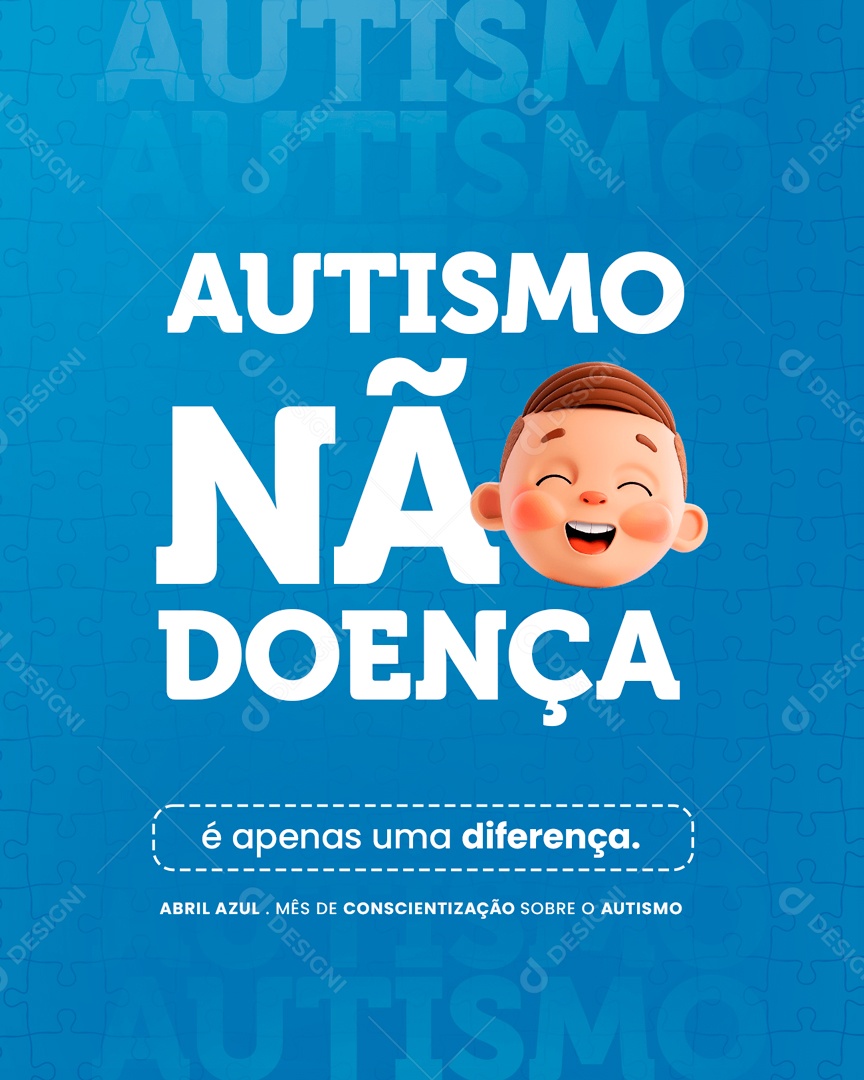 Abril Azul Autismo não é Doença é Apenas uma Diferença Social Media PSD Editável
