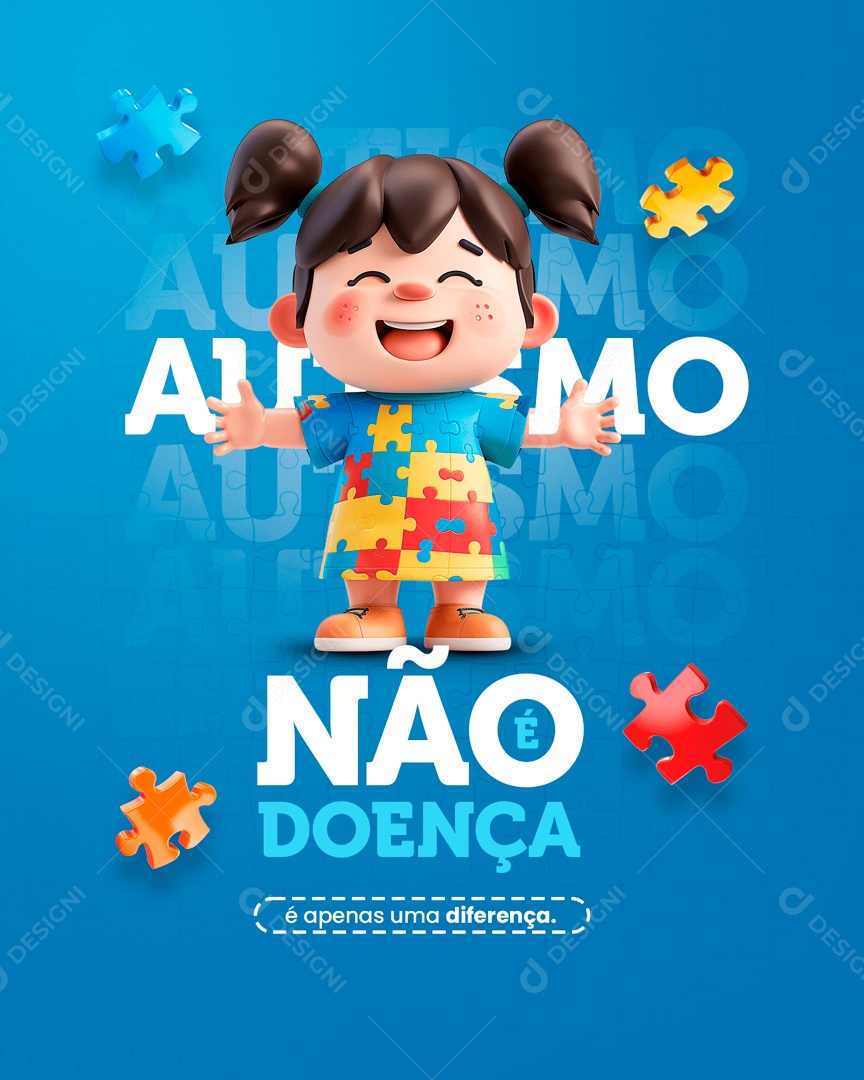 Abril Azul Autismo não é Doença Social Media PSD Editável