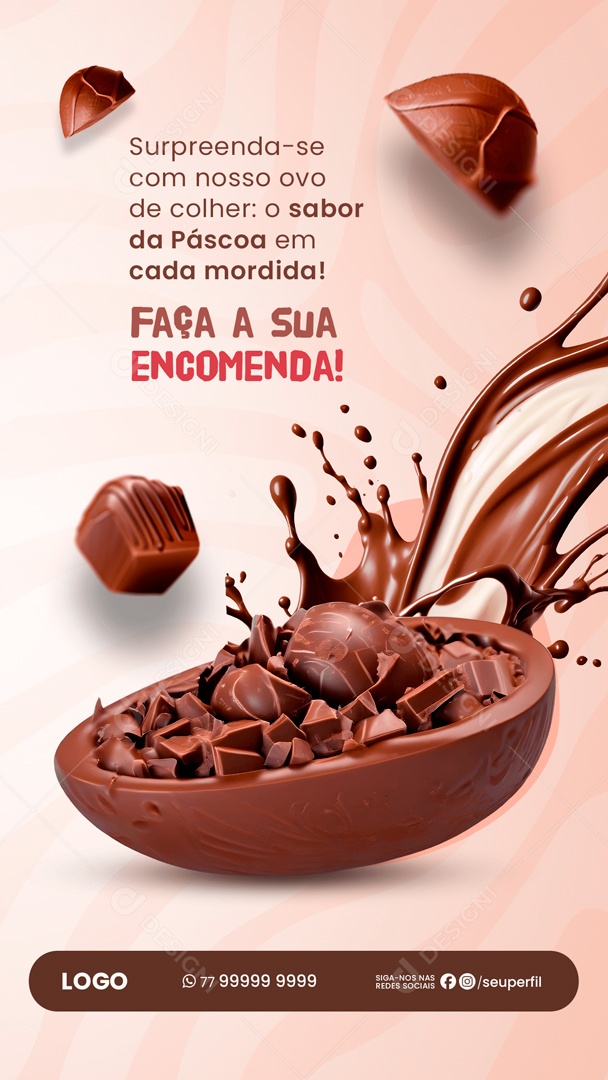 Story Surpreenda-se com nosso Ovo de Colher Faça a sua Encomenda Social Media PSD Editável