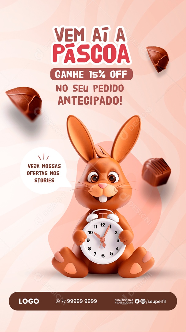 Story Vem aí Páscoa Veja nossas Ofertas nos Stories Social Media PSD Editável