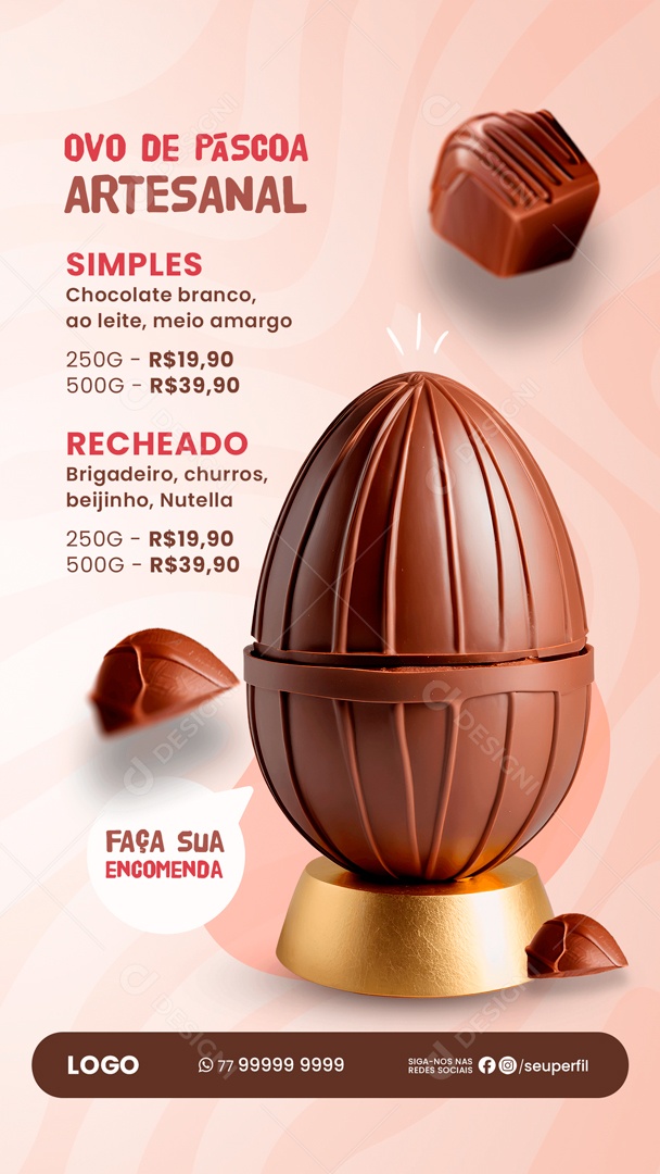 Story Ovo de Páscoa Artesanal Social Media PSD Editável