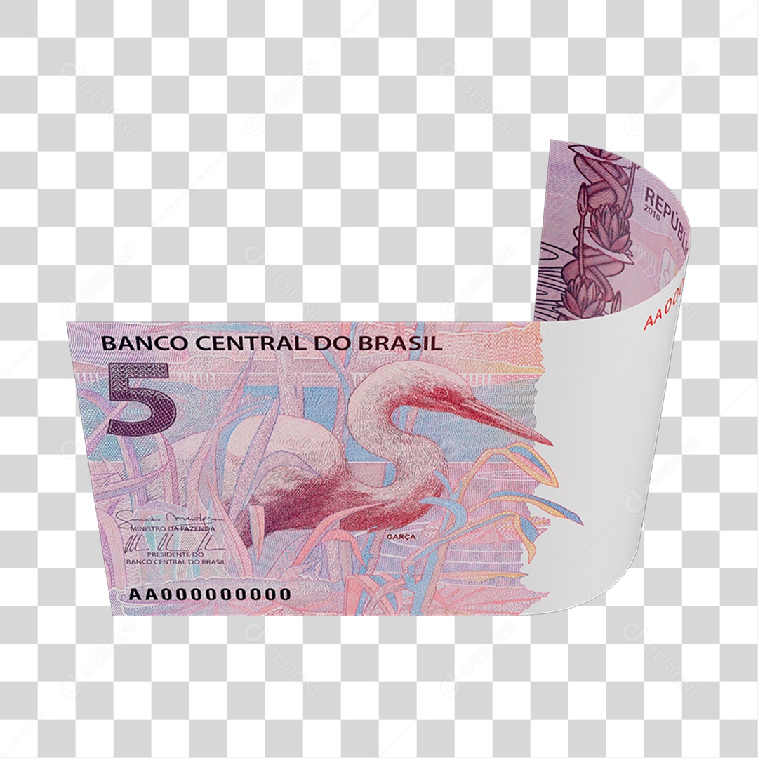 ASSET 3D - DINHEITO NOTA CÉDULA 5 REAIS REAL BRASILEIRO FINANÇA COM FUNDO TRANSPARENTE (20)