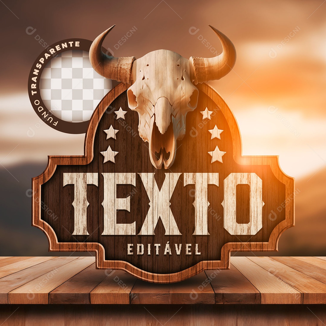 Elemento 3D Crânio de Boi em Base de Madeira para Composição PSD