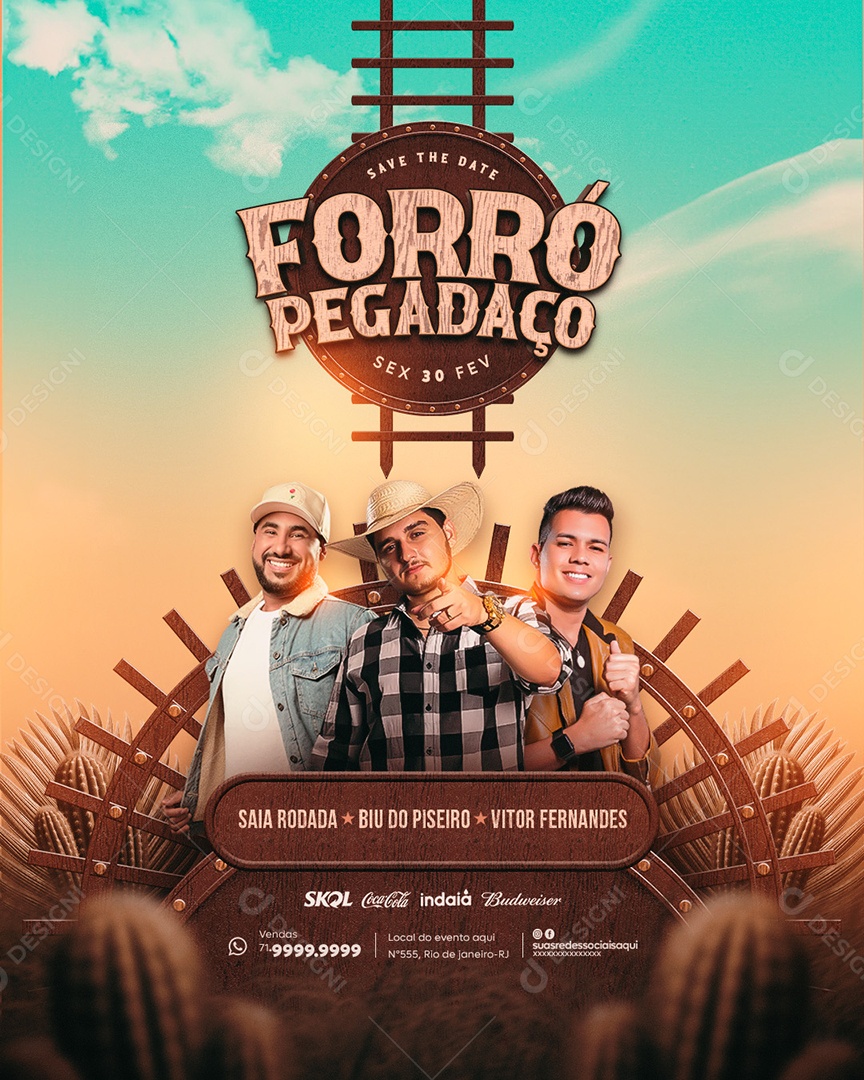 Flyer Forró Pegadaço Saia Rodada Biu do Piseiro Vitor Fernandes Social Media PSD Editável